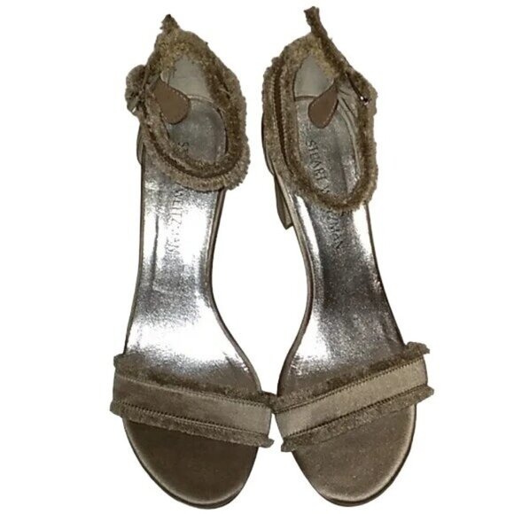 Stuart Weitzman Tan Satin Evening Sandals - Picture 2 of 6